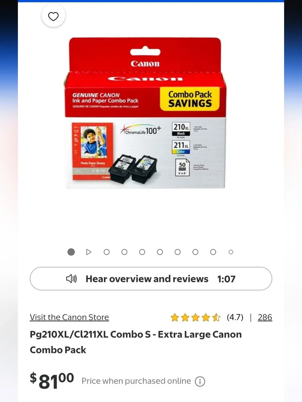 Canon PG-210 XL/ CL-211 XL 2 Ink Cartidges with 50 Sheet Of Photo Paper